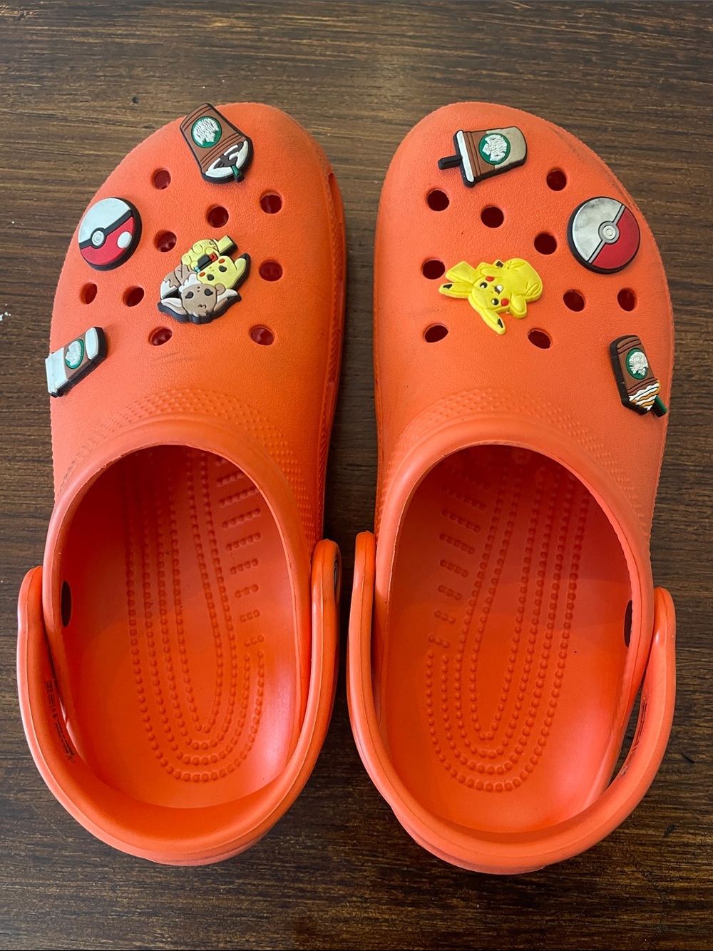 CROCS Orange Classic Clogs with Fun Character Charms